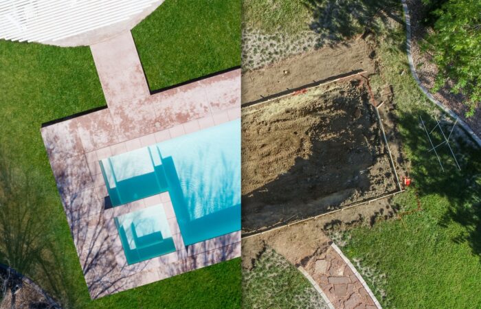 Baustelle Drohnen Luftaufnahme Dokumentation Pool Vorher Nachher